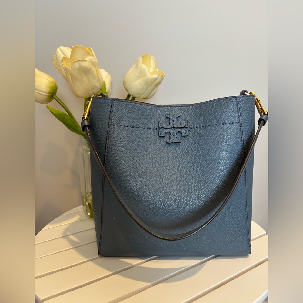 Tory Burch Blue Leather Logo Hobo Bag